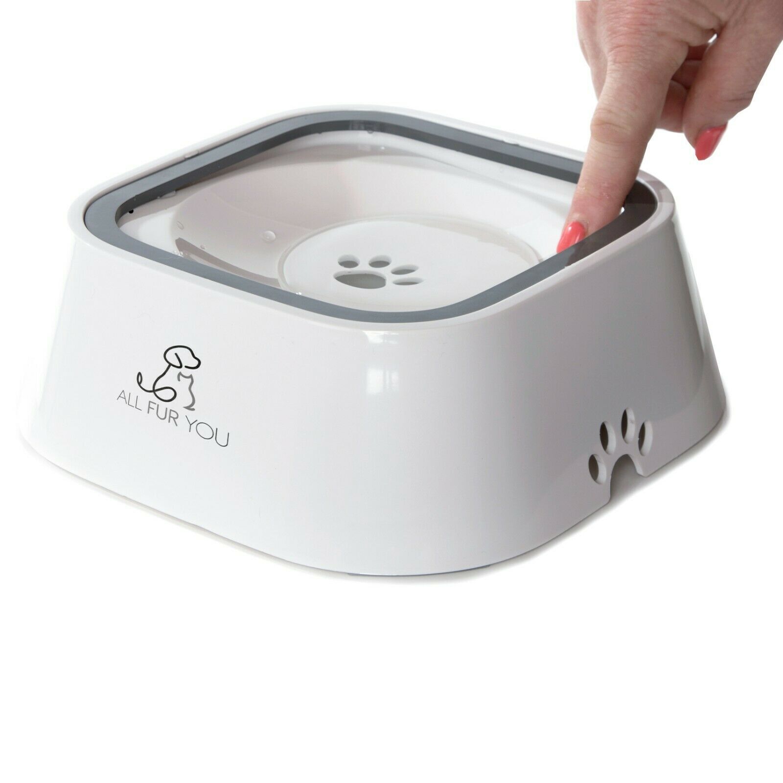 All Fur You 1Lt Anti Splash Pet  Water Bowl- White