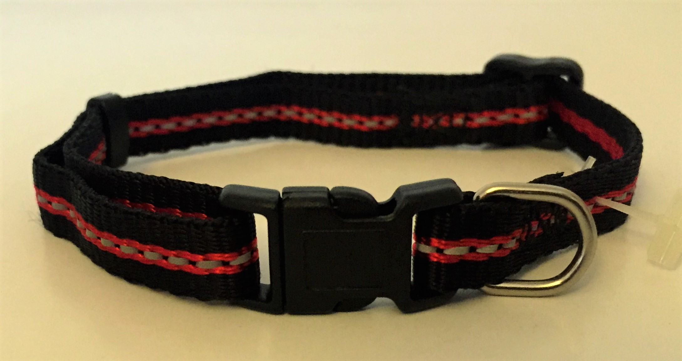 Reflective Adjustable Collar Black/Red Stripe - 10mm x 35cm
